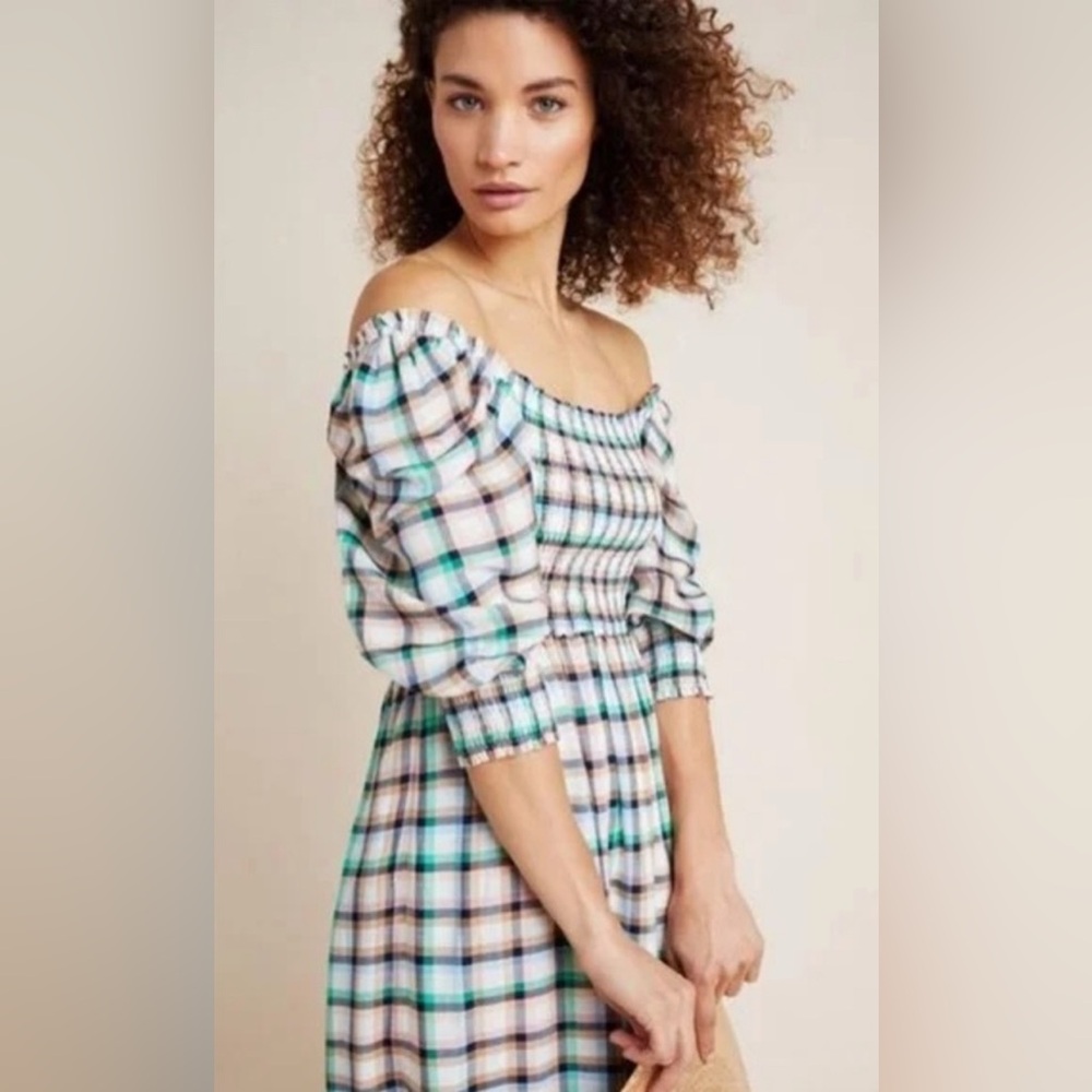 Maeve Anthropologie "Cherie" Smocked mini dress off the shoulder